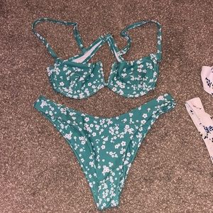 Green Flower Underwire Bikini